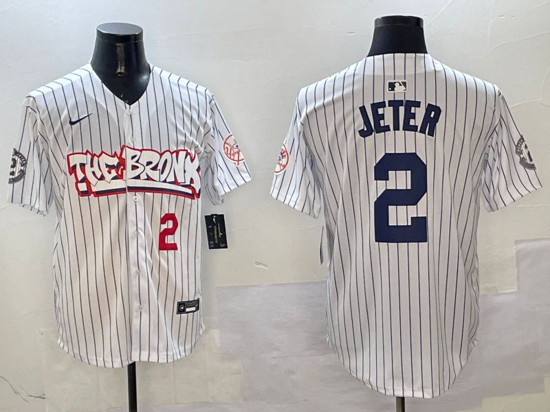 Men New York Yankees #2 Jeter White Stripe four generations Joint Name 2025 Nike MLB Jersey style 4->new york yankees->MLB Jersey